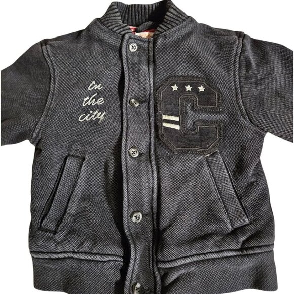 Cat&Jack Boys Black Cool Letterman Distressed Bomber Jacket SZ XS 4/5 Streetwear - Picture 2 of 12